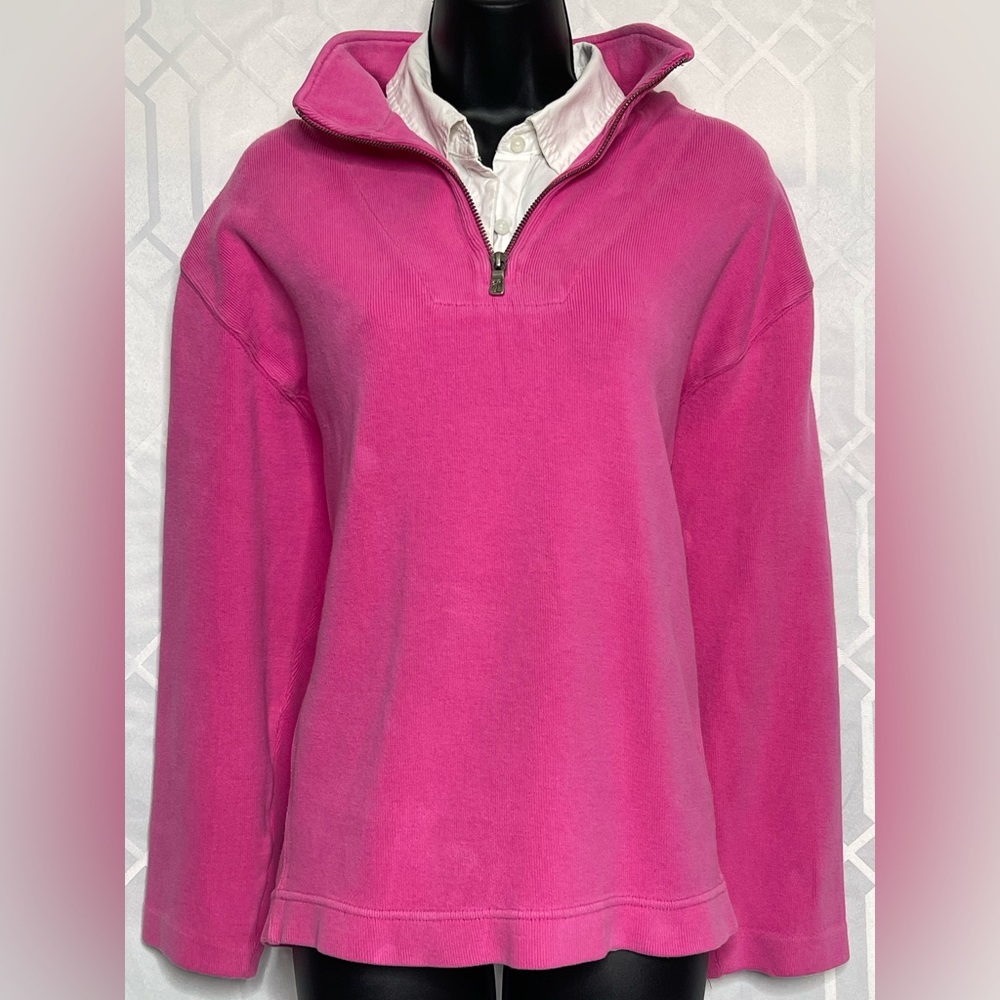 Tommy Bahama Pink Quarter Zip Sweatshirt Embroidered Palm Tree Women's Large